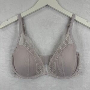 Victoria's Secret Incredible Plunge Bra 32DD Lavender Lace Mesh Lightly Lined